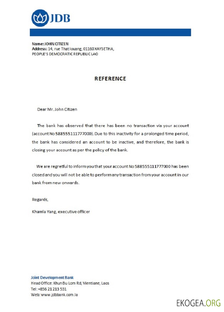 Laos , Joint Development Bank , closure référence